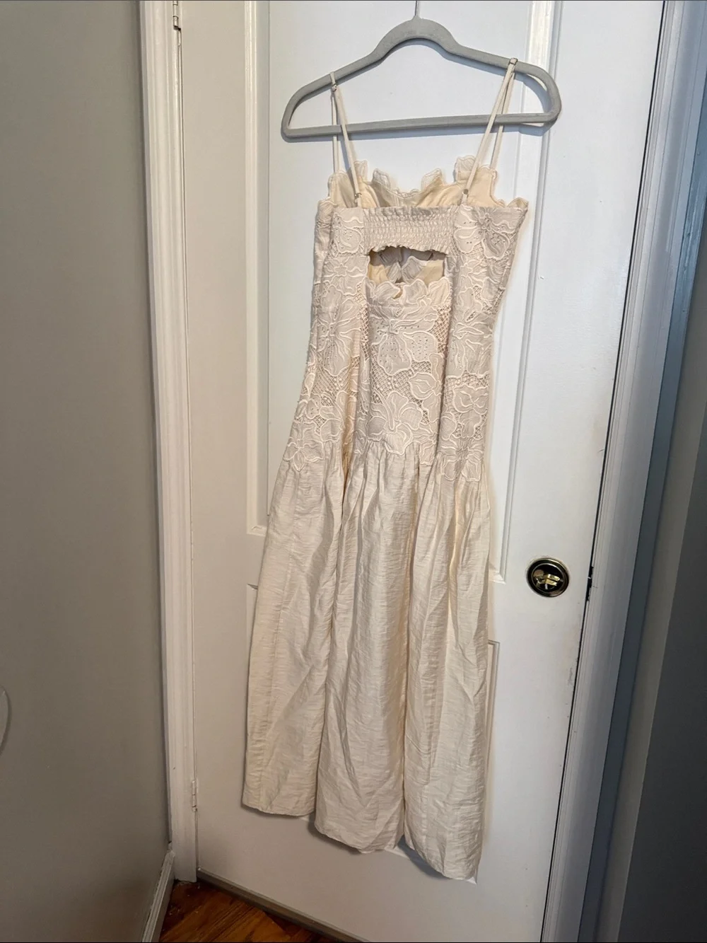 Sandro guipure Lace Bodice Spaghetti Strap Midi Dress in Cream - Picture 5 of 6